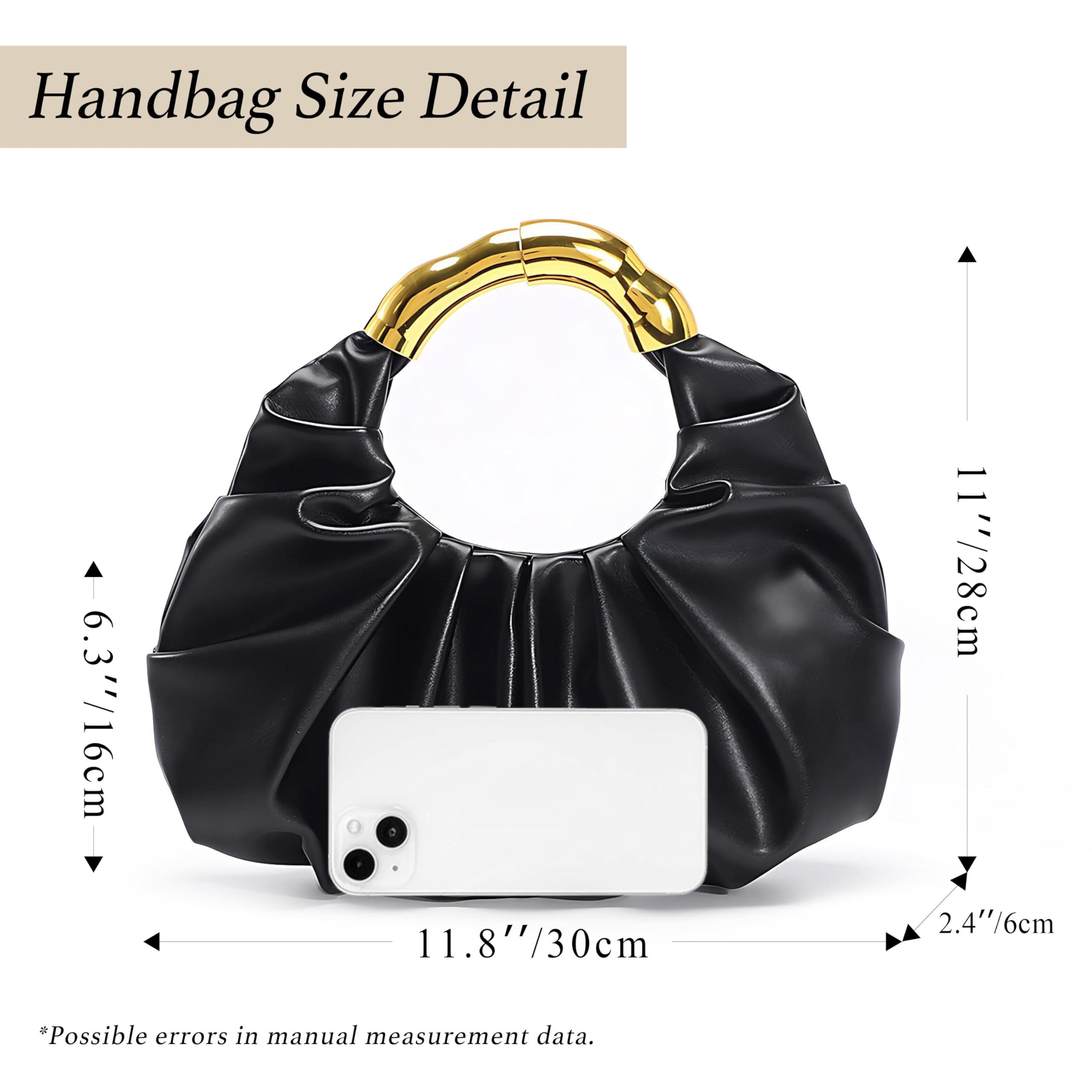 Clutch Purse for Women - Evening Clutch PU Leather Pleated Bag Designer Handbag for Party Prom Wedding: Bamboo Gold Black