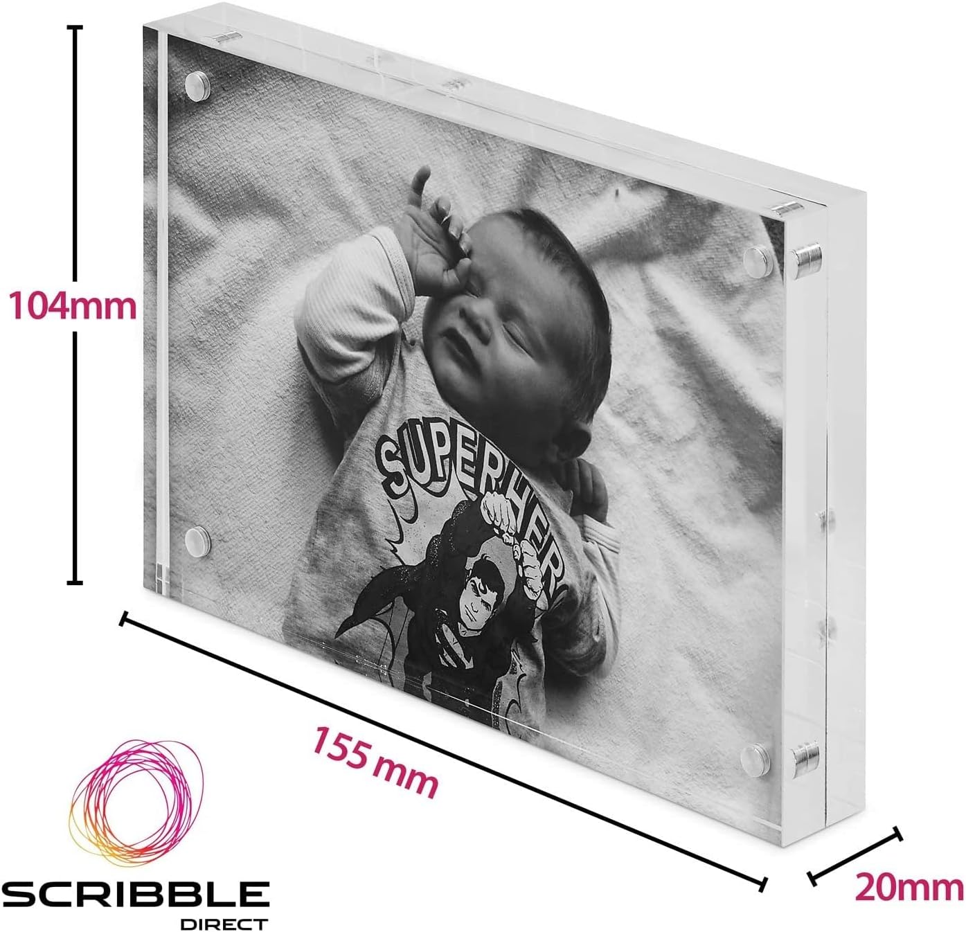 Scribble Acrylic Photo Frame, 4x6 inch Clear Double Sided Block Set, Frameless Desktop Magnetic Picture Display