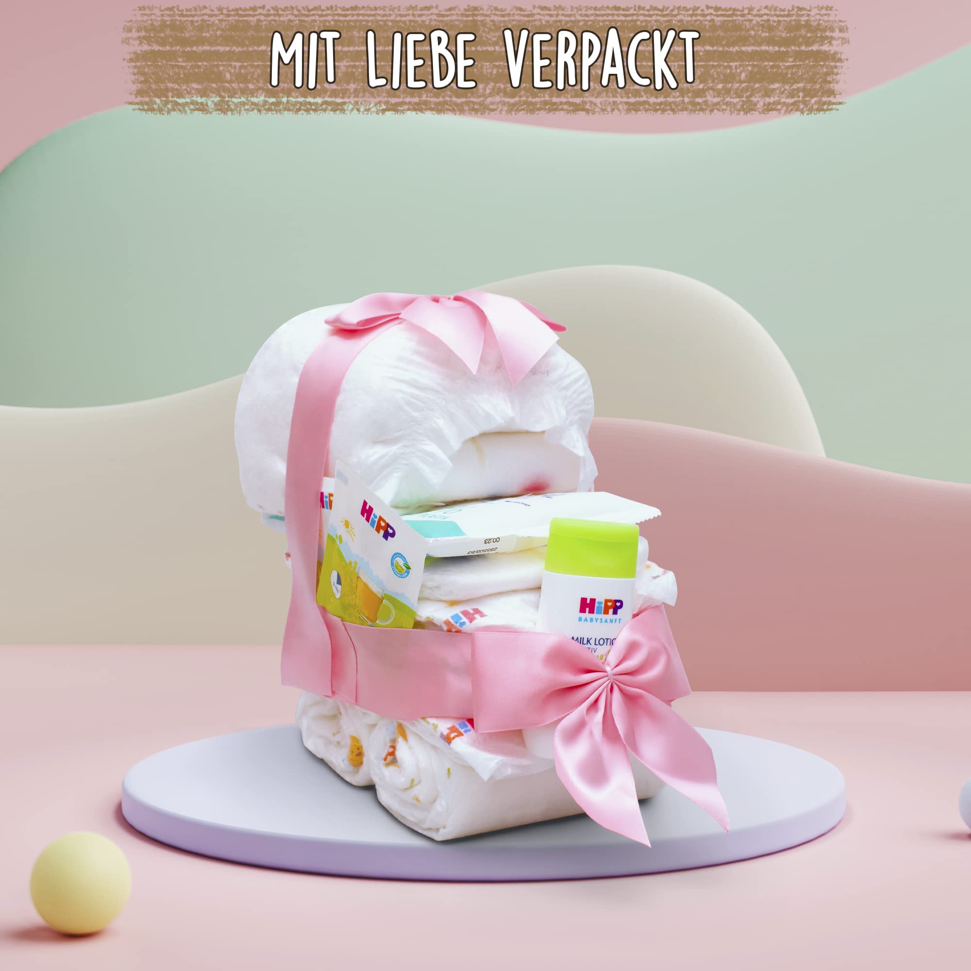 MilaBoo® Passeggino torta di pannolini verde, regalo per nascita o battesimo, torta di pannolini fatta a mano, per baby shower, prodotto in Germania