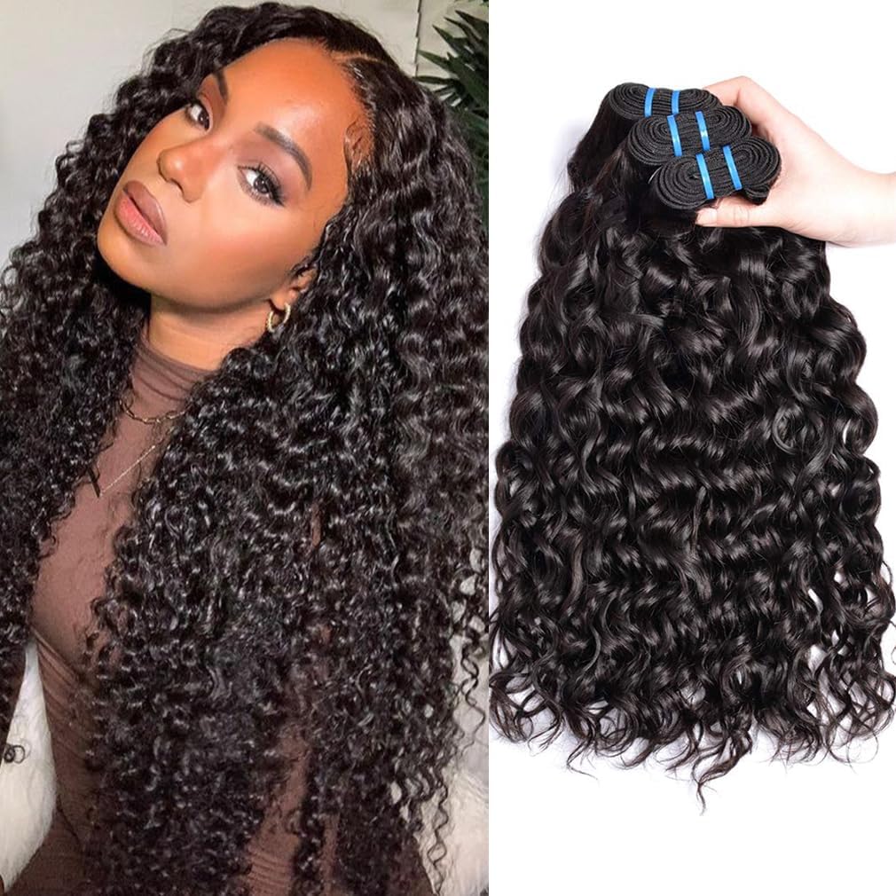 Water Wave Human Hair Bundles Brazilian Virgin Hair Curly Bundles Short Curly Weave Bundles Human Hair Natural Color Can be Dyed 3 Bundles Total 300g 14 14 14 Inch