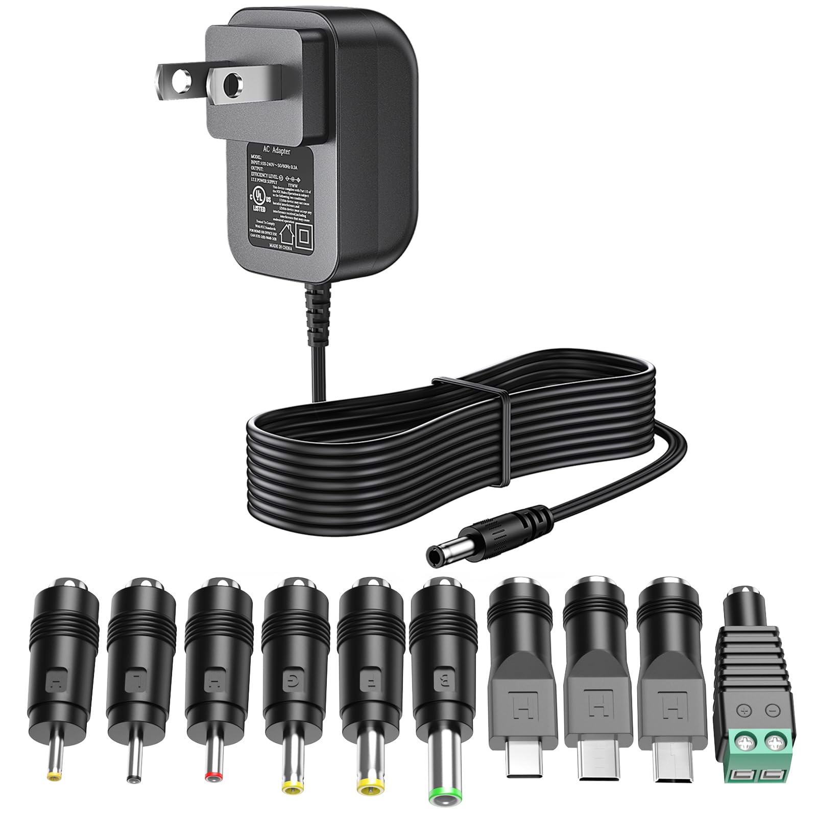 DONYOIE 5V 1A Power Supply 5 Volt Charger 1000mA 5W Max Regulated Switching AC to DC Cord Adapter with 10 Replacement Connector 100V - 240V Input Adaptor US Wall Plug Certified by UL