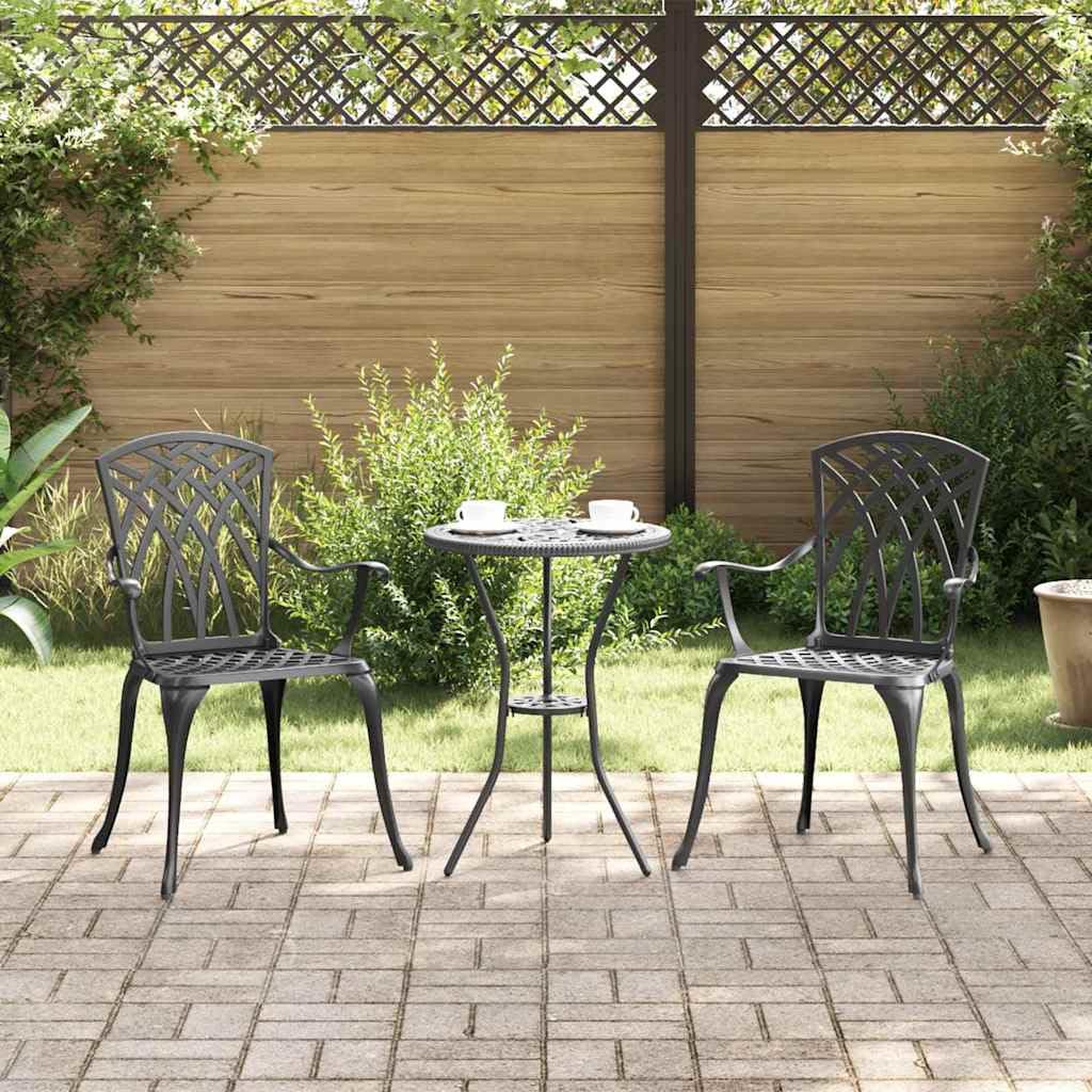 Chaise de jardin en aluminium noir avec accoudoirs, lot de 2 fauteuils d'extérieur de terrasse