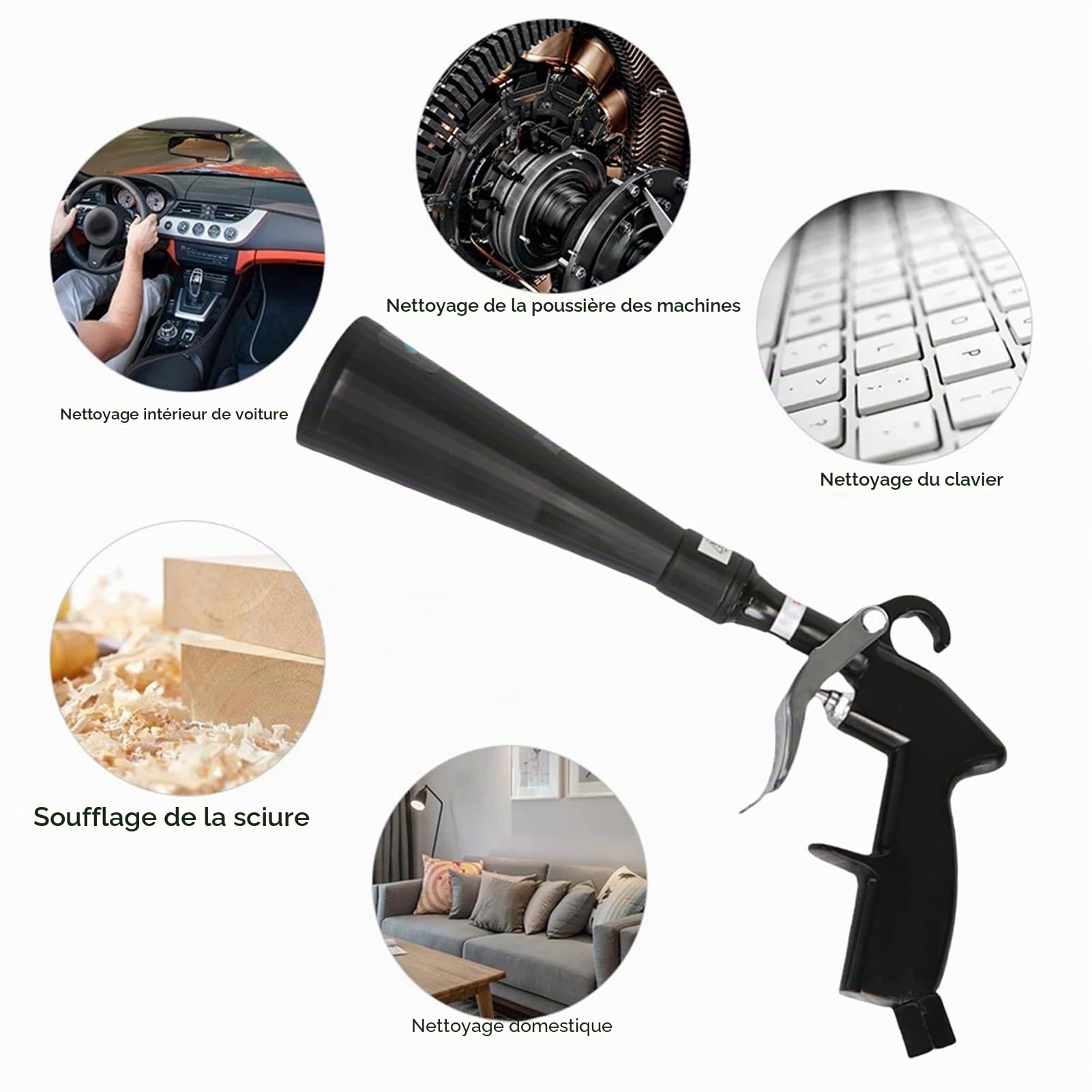 Worparsen Pistolet de nettoyage à air comprimé - Pistolet de nettoyage haute pression - Pression d'air réglable - Pour siège de voiture, tableau de bord, tapis, intérieur de voiture
