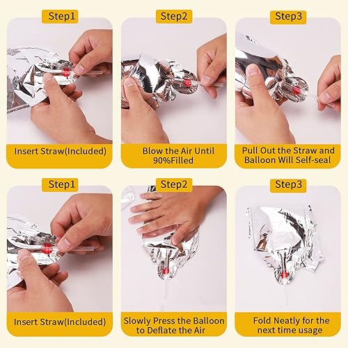 Miniatura 6 de Cartel de globos plateados de feliz cumpleaños, juego de letras inflables de papel de aluminio 3D de 16 pulgadas para colgar, pancarta de feliz