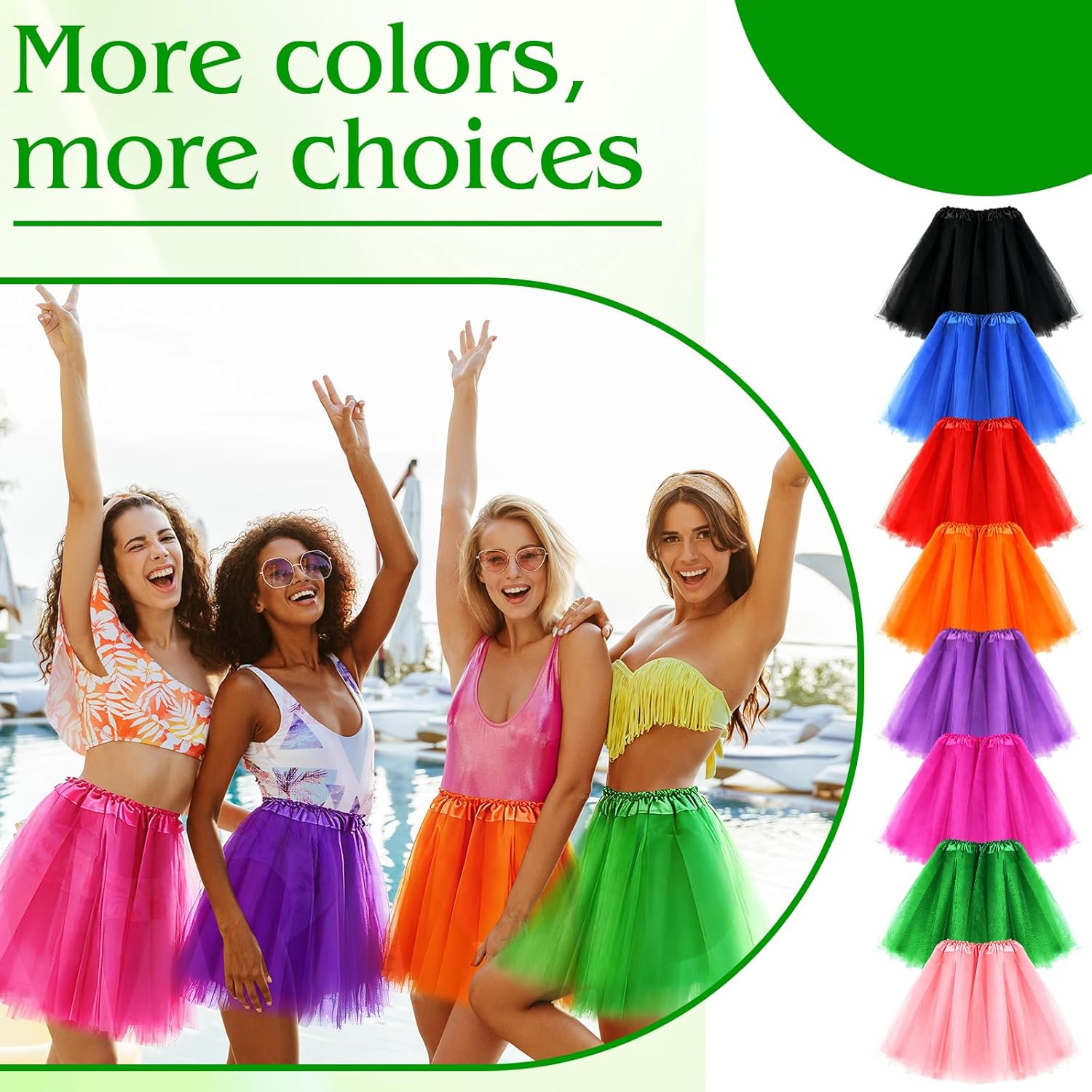 PLULON Tutu 5 Layers Skirt for Women Adults with Heart Sunglasses, Neon Princess Tutus Skirt for Bachelorette Music Festivals - Image 5