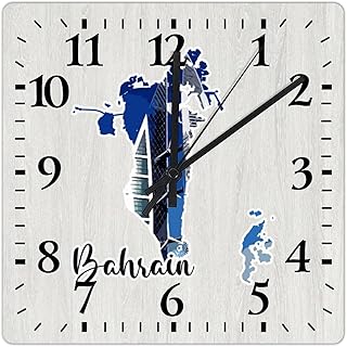 Bahrain Landmark Scenery Wall Clock 12 Inch Silent Non Ticking Clock Wooden Bahrain Map Wall Clocks Battery Operated Rustic Farmhouse Wall Clocks Decor for Kitchen Bedroom