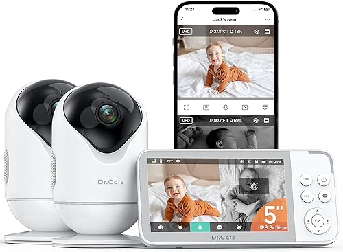 Dr.Care VistaView Smart WiFi Baby Monitor with 2 Cameras- 5 1080P Split Screen & 2K Camera App Control, Cry & Motion Alerts, Night Vision, 5000mAh