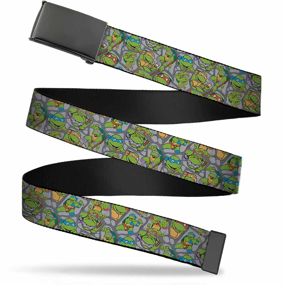 Buckle-Down Nickelodeon Unisex-Adult's Web Belt Ninja 1.25", Classic TMNT Expression & Pose Turtle Shell Collage Lavender, Wide-Fits up to 42" Pant Size