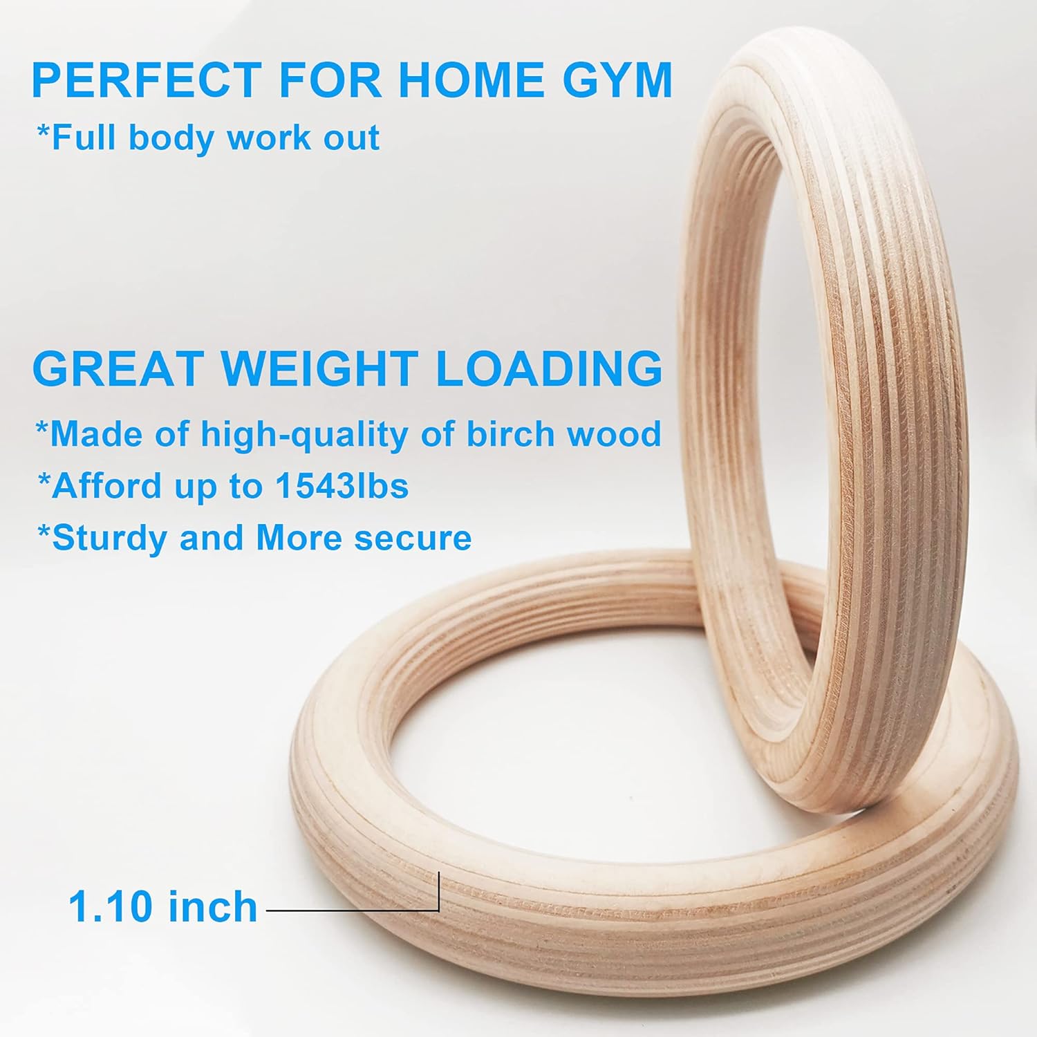 Wood Gymnastic Rings with Adjustable Number Suspension Trainer Straps with Cam Buckle 15ft Olympic Rings 32/28mm Heavy Duty 1543/992lbs for Pull Up Bar Workout Exercise Gym Hanging Rings Indoor