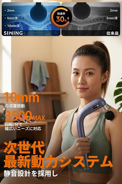【母の日ギフト】筋膜リリースガン ハンディガン【ロング設計&強力振動】背中まで届く リリースガン 5段階超強力振動 10mm深層振幅 延長設計 静音 大容量 5種類のヘッド Type-C急速充電 家庭用 誕生日 女性 男性 父の日 母の日 日本語取扱説明書付き - 2