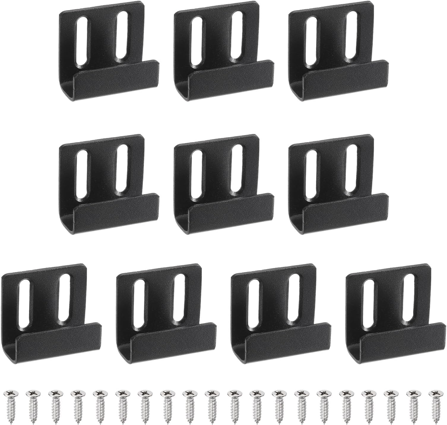 QUARKZMAN 10 Pcs Stainless Steel Tile Hooks, Adjustable Wall Mount for Heavy Loads Hook Display Stone Stopper with Screws for Mirrors Black Inner Width 15 mm (9/16 Inch)