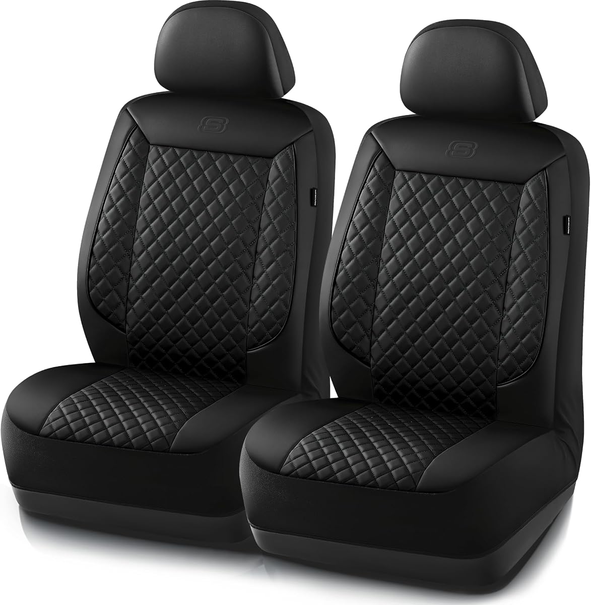Car Seat Covers,Piping Luxury Faux Seat Covers,Waterproof Anti Slip Car Seat Protector Front Seats,Car Accessories Airbag Universal Fit for 95% Cars,Vans,Trucks,SUV,Black
