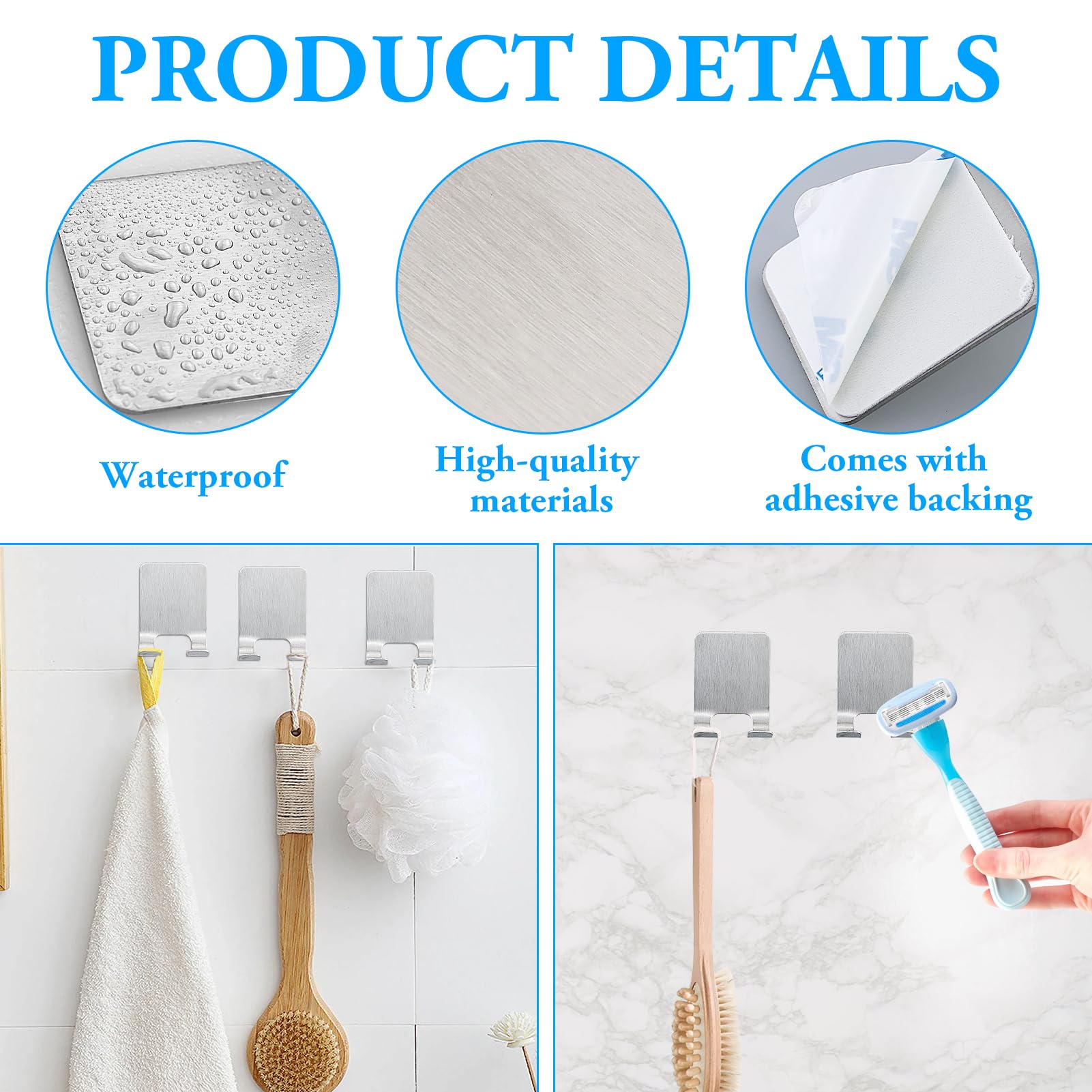 2 pezzi, supporto per rasoio da doccia, argento, senza foratura, acciaio inox, robusto e autoadesivo, multiuso per bagno e cucina