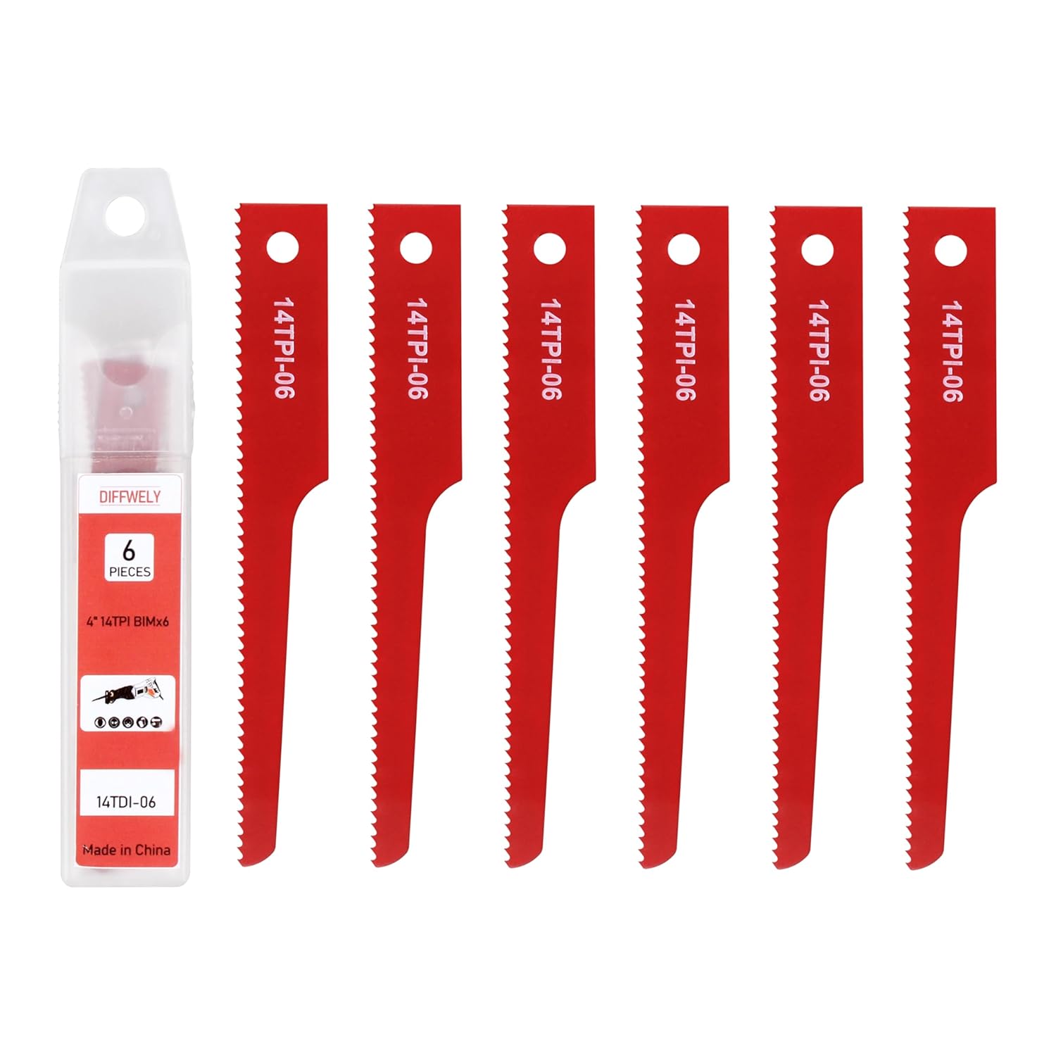 P4EV-6 Air Reciprocating Saw Blades, 6 Pack, 4” 14 TPI Fine for Standard 1/2" Shank Air Reciprocating Saws, Bi-Metal Technology, High Speed Steel
