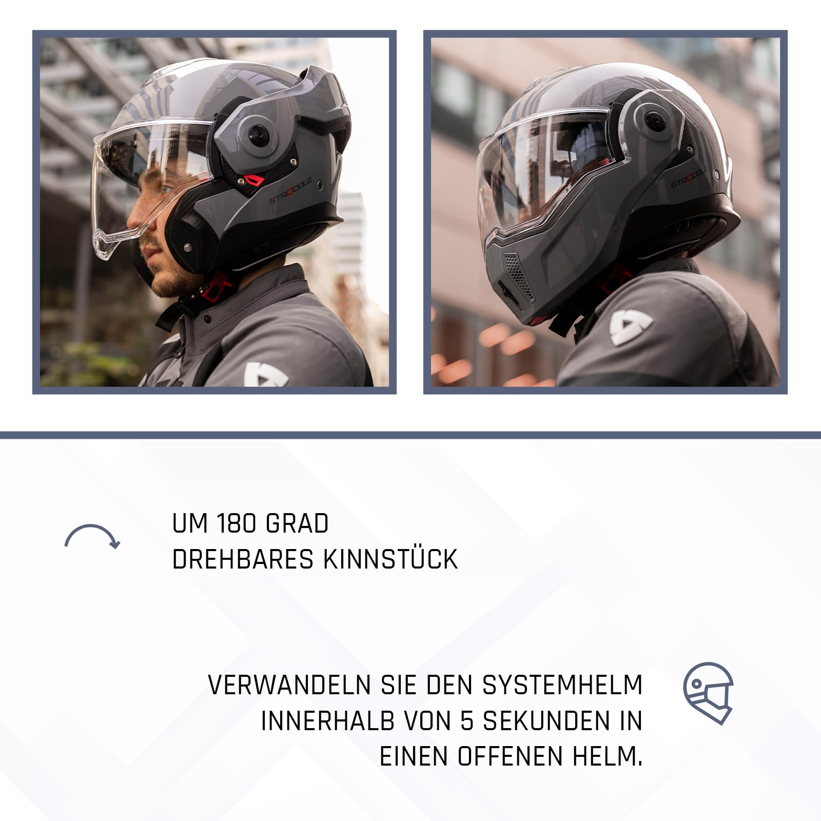 BEON Stradale Motorradhelm - Systemhelm Klapphelme mit Visier und Sonnenblende - Rollerhelm Sonnenblende - Motorrad Helm Damen & Herren - Integralhelm 180° Klappbar - XXL