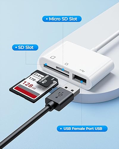 Miniatura 2 de Lector de tarjetas USB C 3 en 1, compatible con iPad Pro, MacBook ProAir, Chromebook, adaptador de lector de tarjetas de cámara USB para XPS, Galaxy