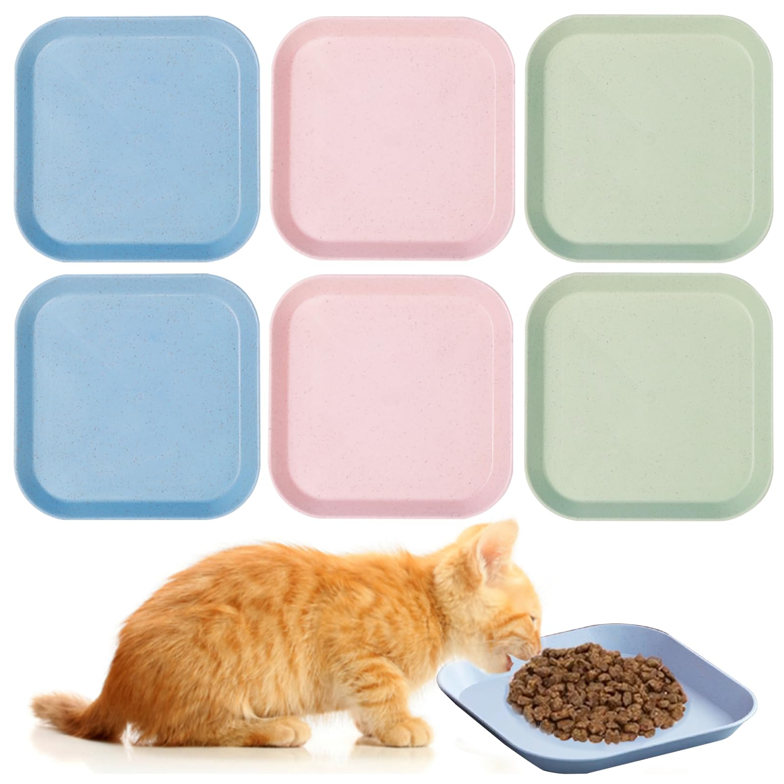 6 Pcs Kitten Food Bowls,Shallow Cat Bowl,Cat Dishes,Plastic Cat Food Bowls for Kittens And Short Legged Cat(3 Colors)