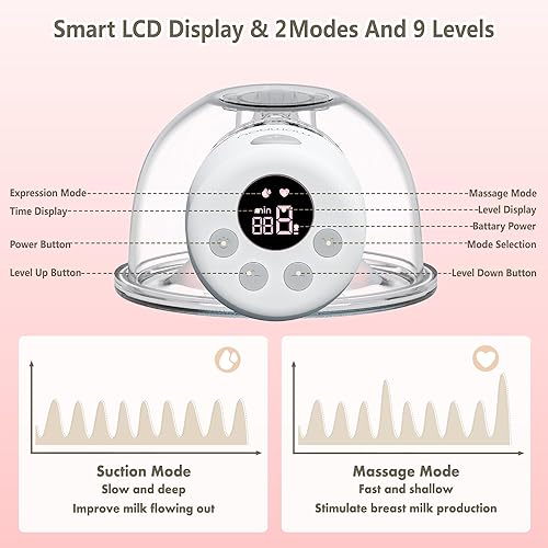 Miniatura 4 de Extractor de leche doble portátil, extractor de leche manos libres, extractor de leche eléctrico con 2 modos, 9 niveles, pantalla LCD, función de