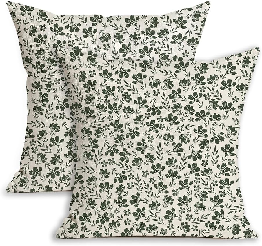 White Pillow Covers 18x18 Set of 2 Cute Vintage Floral Decorative Spring Summer Rustic Farmhouse Throw Pillow Covers Cushion Covers Home Sofa Bed Outdoor Decor Gifts CY-C