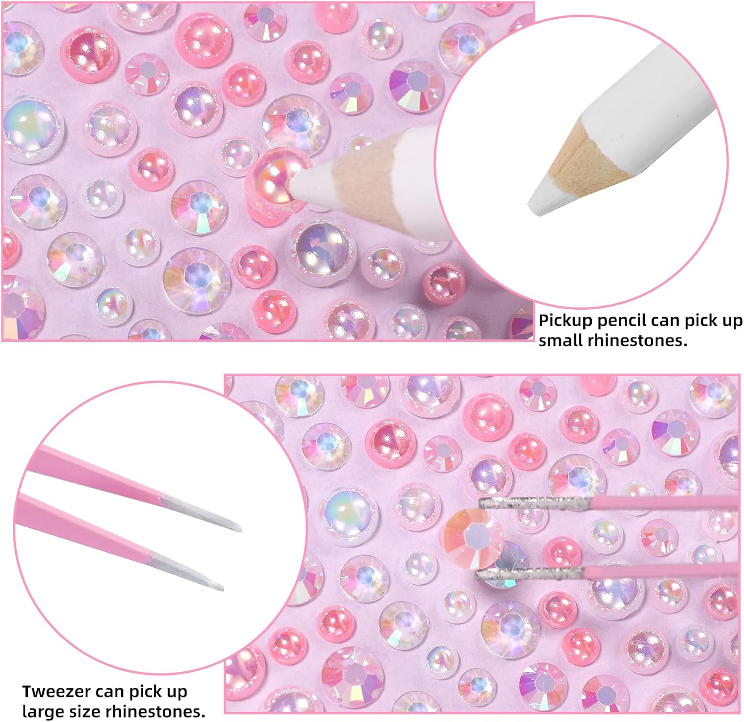 16000 Pcs Flatback Pearls Gems for Bedazzling, Pink White Jelly Resin Rhinestones, Half Round Nail Pearls Gems for Bedazzling Nails DIY Jewelry Face Makeup with Pickup Pencil and Tweezer