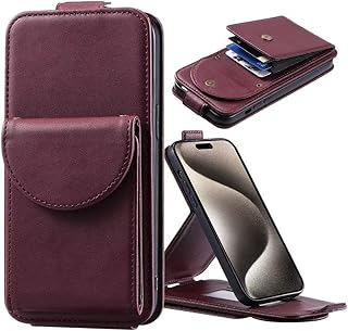 TUUNKMUY Funda tipo cartera de piel sintética para Samsung Galaxy S25, con ranuras para tarjetas, piel sintética, resistente, antideslizante, protector de caídas de cuerpo completo, color rojo