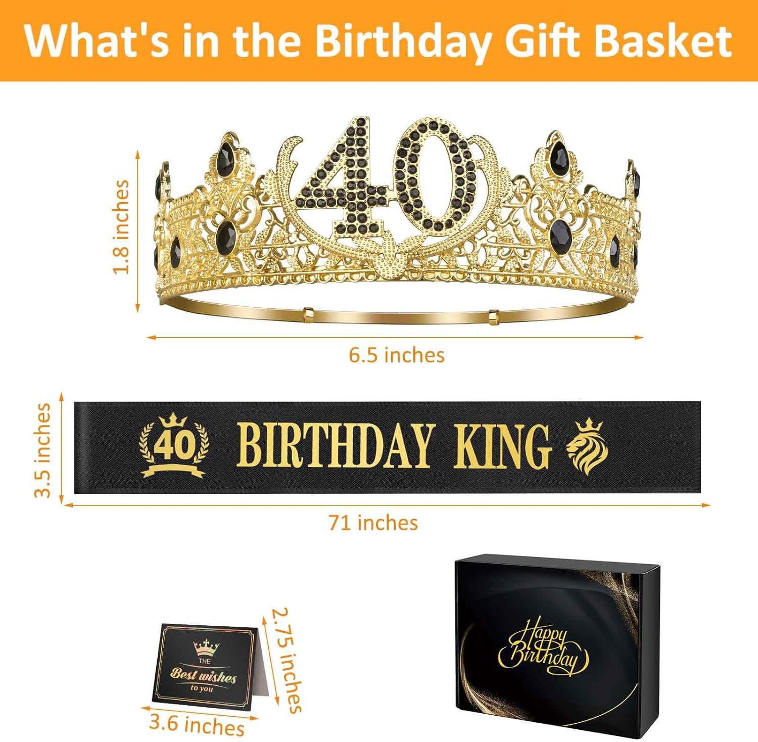 Asija 40th Birthday Gifts for Men, 40th Birthday Decorations for Men, Party Decor Supplies including King Crown & Sash & Greeting Card - Image 2