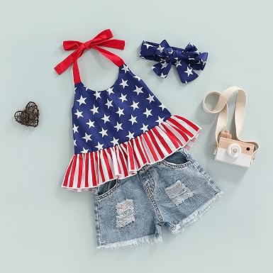 Amazon.com: Conjunto de ropa de 2 piezas para niños pequeños del 4 de julio  con estrellas y rayas, camiseta sin mangas, pantalones cortos de mezclilla  rasgados : Ropa, Zapatos y Joyería