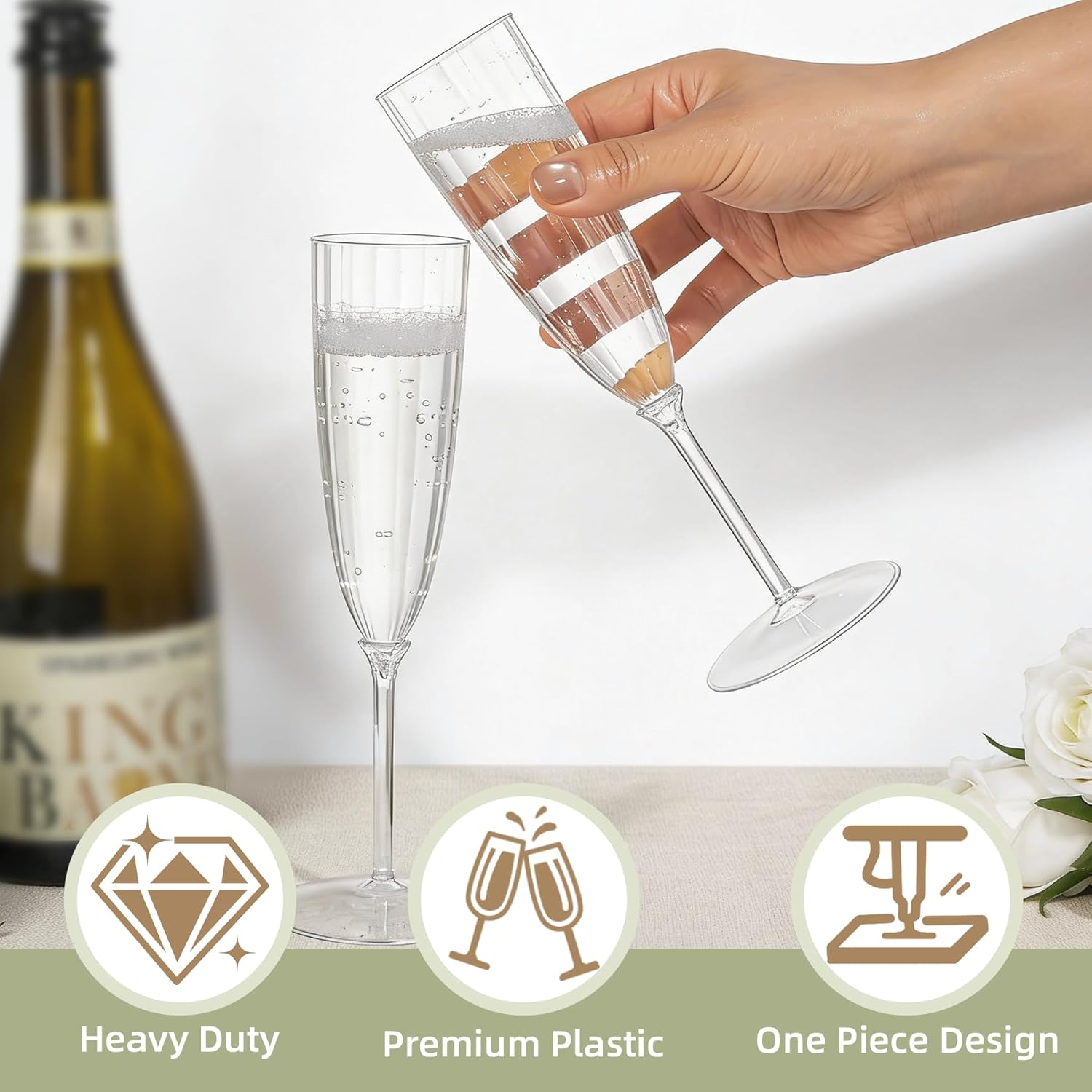 18Pack Clear Plastic Champagne Flutes, 5 OZ Hard Disposable Plastic Champagne Flute, 1-Piece Disposable Champagnes Glasses Ideal for Home, Daily Life, Party, Wedding, Toasting Drinking - Image 3