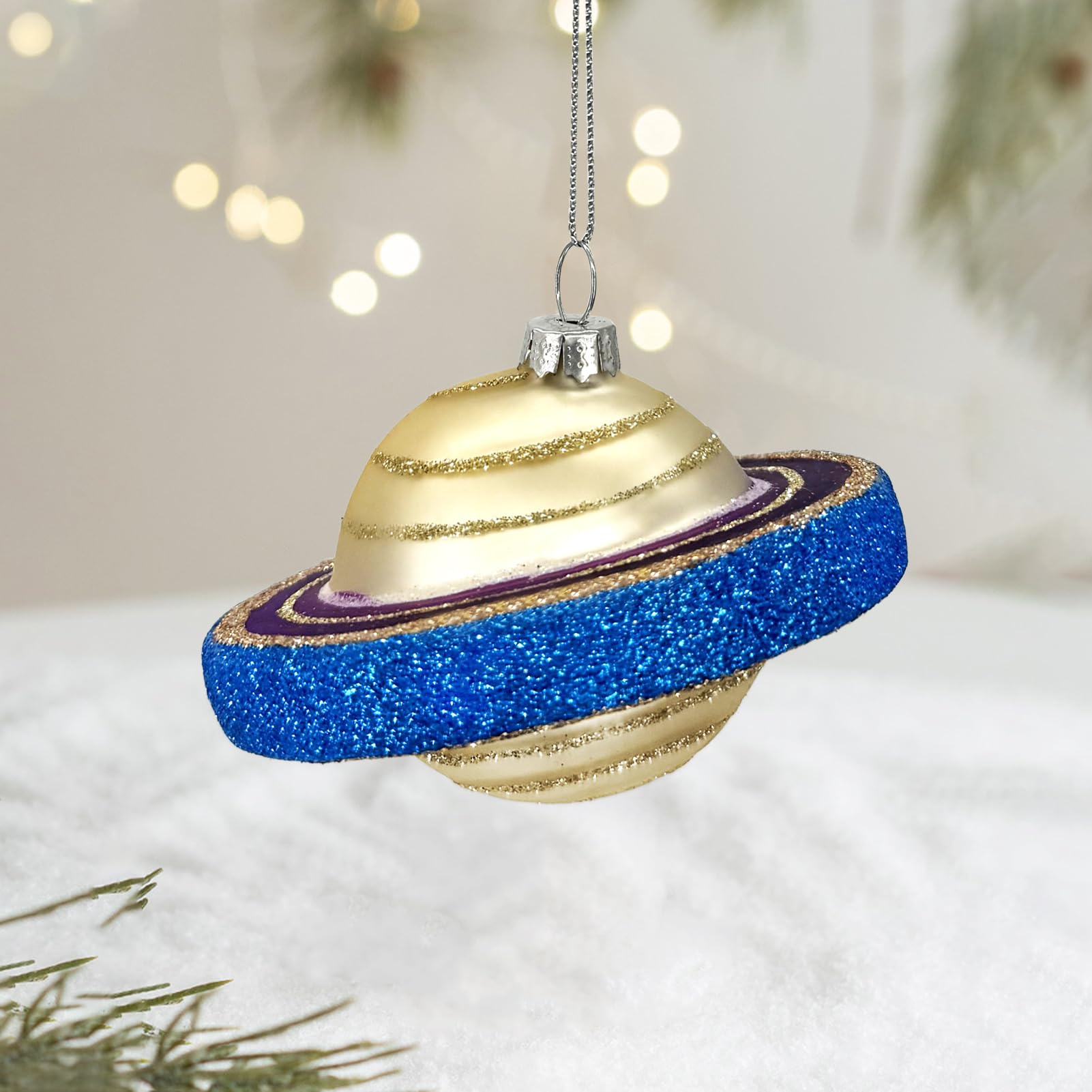 Fassory Saturn Glass Christmas Bauble, Handmade Blown Glass Christmas Ornament Decorations, Christmas Hanging Decorations (Saturn)
