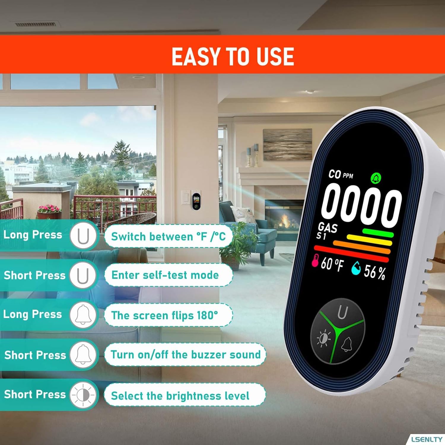 Combination Natural Gas Leak Detector and CO Detectors, 4-in-1 Plug-in Wall Design Carbon Monoxide & Gas Detector with HD Screen & Indicator Visual & Audible Sound for Home, Kitchen, 2 Pack