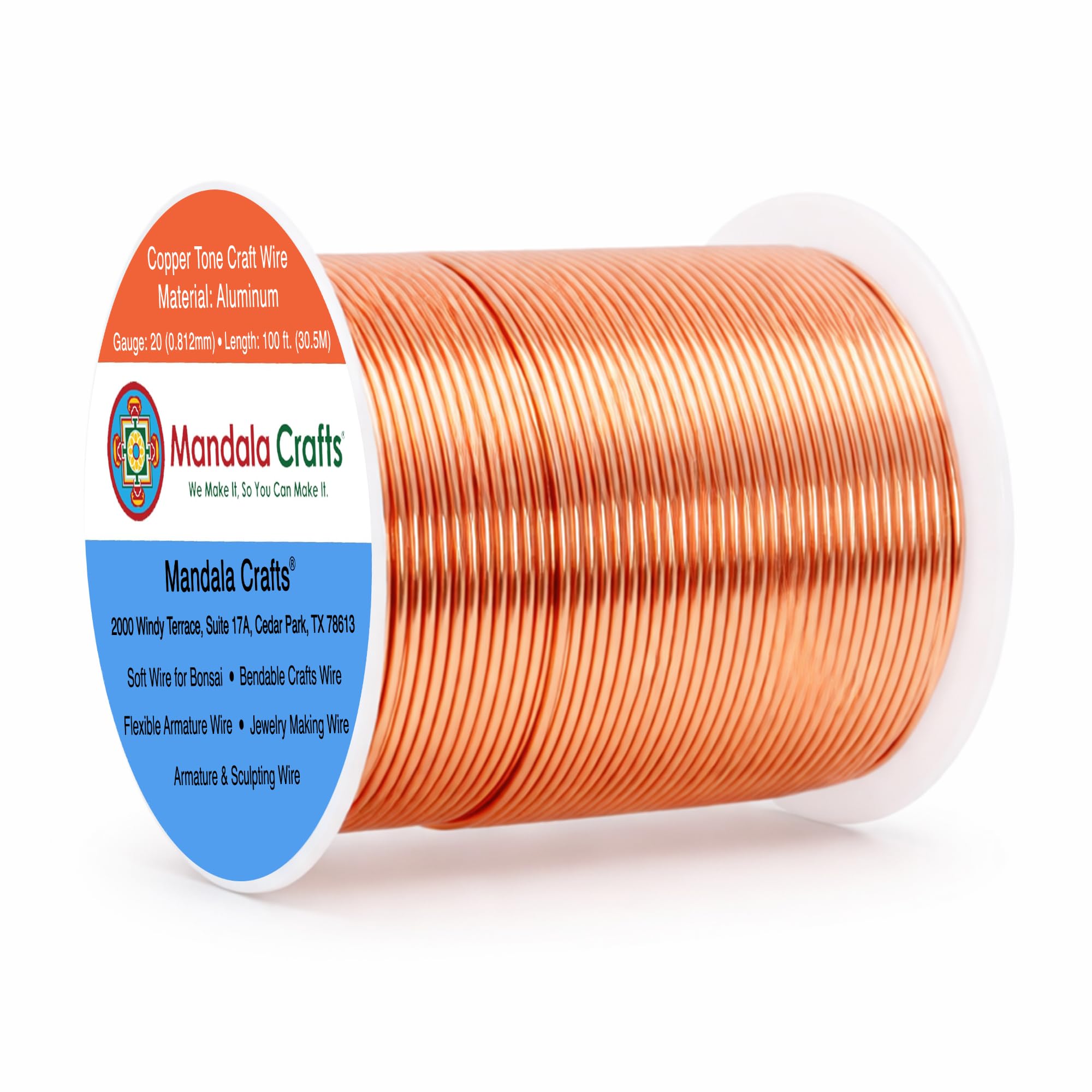 Mandala Crafts 20 Gauge Copper Tone Anodized Aluminum Craft Wire, 100 FT