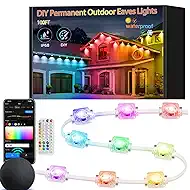 Permanent Outdoor Lights, 100FT RGB+IC IP68 Waterproof Outdoor Eaves Lights with 40 LEDs Support DIY Cut Works with Alexa & Google Assistant, Christmas Halloween Party Holiday Decor