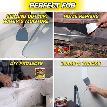 Flex Paste, Waterproof Paintable Putty, Spackle Sealant, Fill Gaps Cracks Holes - Block Out Water and Air - UV Resistant - Walls, Drywall, EPDM, Concrete, Roof, RV Repairs, Black, Cartridge
