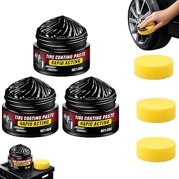 Premium Tire Coating & Trim Restorer, Tire Coating Paste for Rubber and Plastic, Bring Back Deep Black Shine for Tires, Trim, Bumpers, and Exterior Surfaces 3pcs