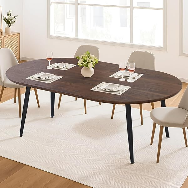 71" Oval Dining Table for 6-8 People, Modern Extendable Dining Table, Folding Kitchen Table with MDF Tabletop from 40" to 55" to 71" for Dining Room, Living Room, Small Space(Brown)