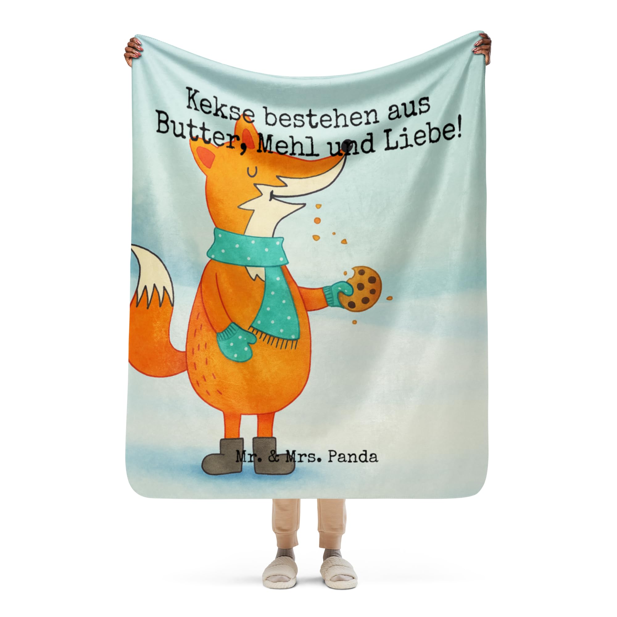Mr. & Mrs. Panda Heimdecke Fuchs Keks Design 130 x 155 cm - Geschenk, Winter, Weihnachtlich, Frieren, Kekse, Plaid, Tagesdecke, Wärmedecke, Decke, Kuscheldecke, Plätzchen