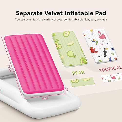 Miniatura 6 de COMMOUDS Cama de viaje portátil para niños pequeños con parachoques de seguridad, colchón inflable para niños con bomba eléctrica, colchón inflable