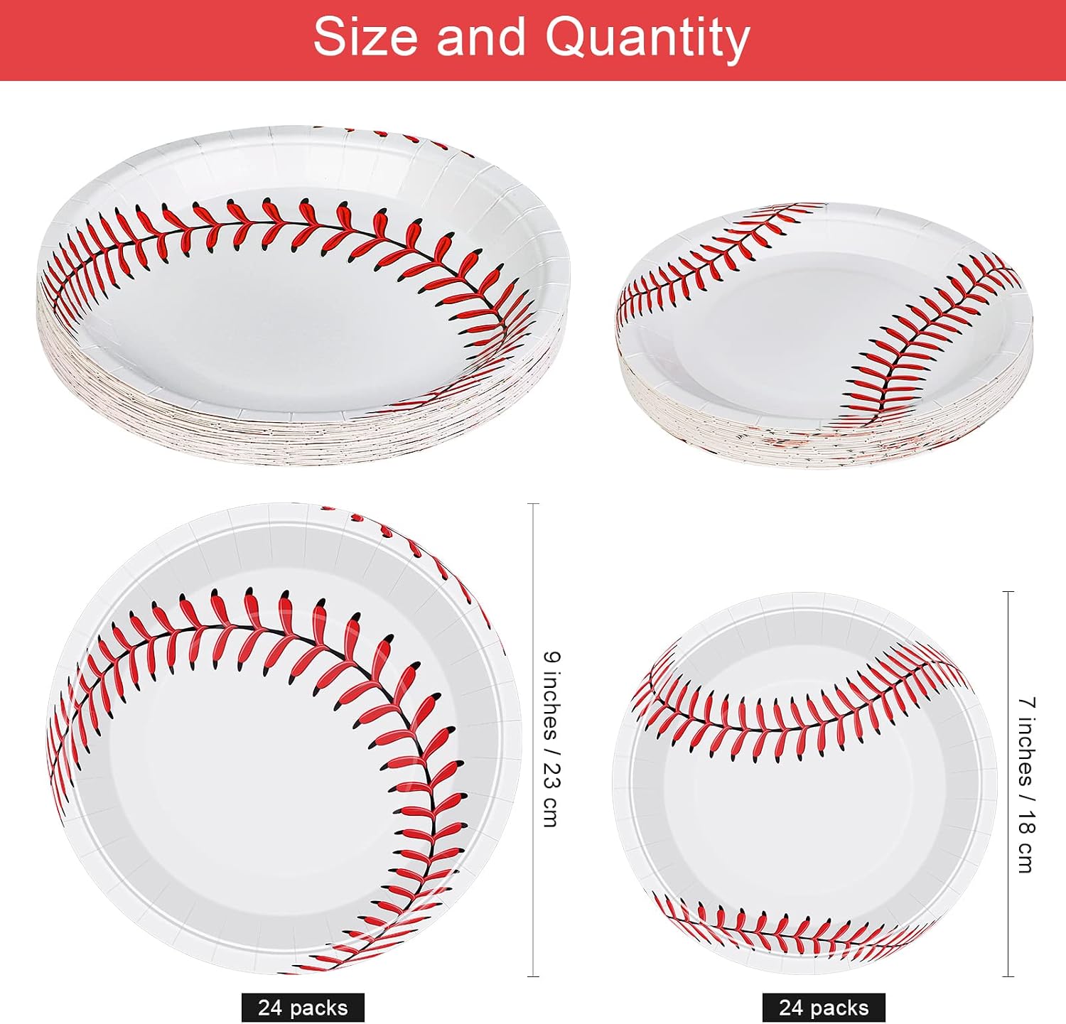 ADXCO 48 Pack Baseball Plates 9 Inch and 7 Inch Home Plate Round Baseball Paper Plates for Sports Theme Birthday Party Decorations Party Supplies