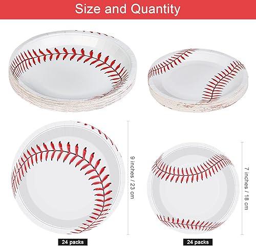 Miniatura 2 de ADXCO Paquete de 48 platos de béisbol de 9 pulgadas y 7 pulgadas, platos redondos de papel de béisbol para decoración de fiestas de cumpleaños,