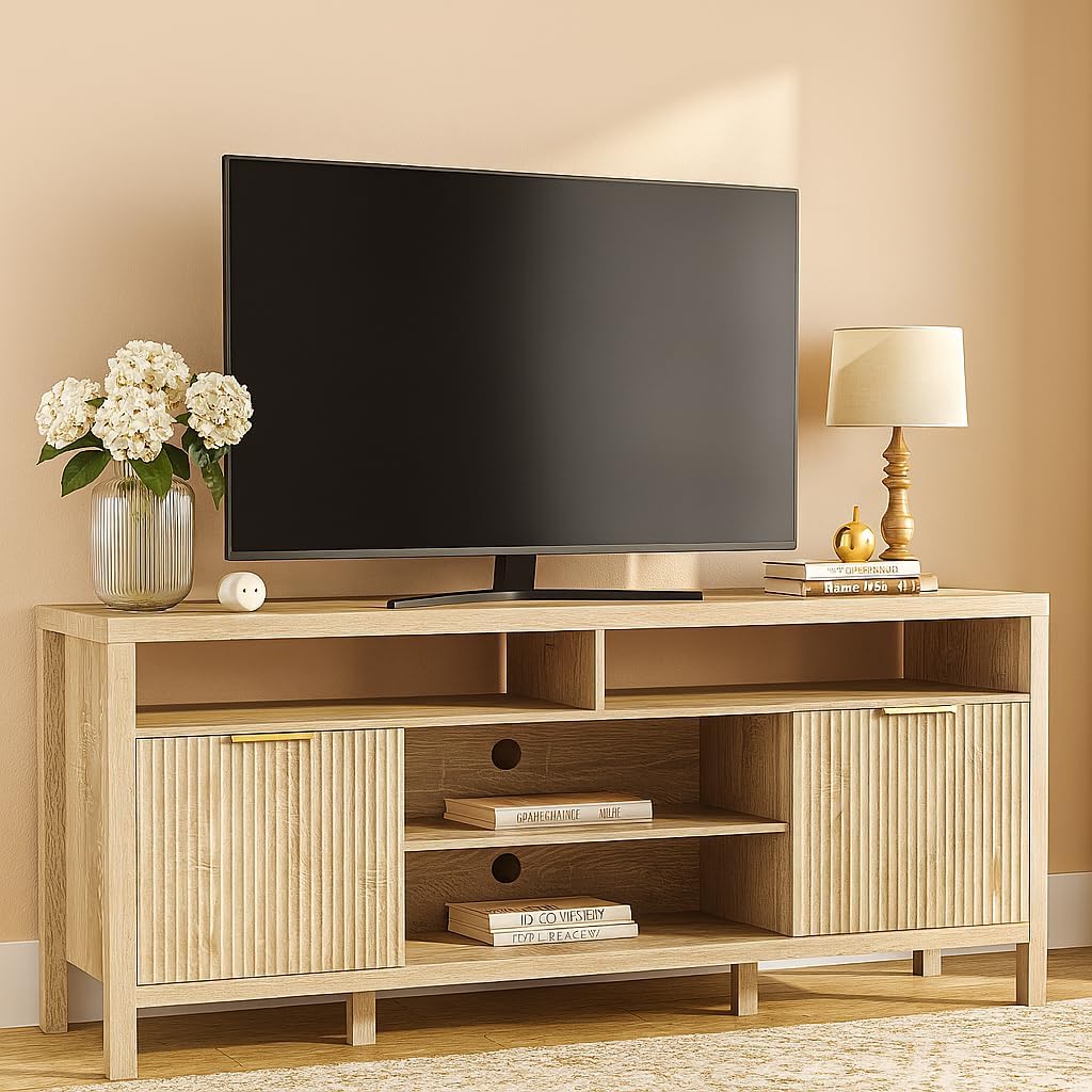 TV Stand for Living Room and Bedroom,Mid Century Modern TV Console, Entertainment Center with Storage,Media Entertainment Stand,TV Cabinet (60" Oak Tv Stand for 65" Tvs - Thickened Design b)