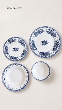 Blue Romance 24 Parça Porselen Yemek Takımı, Mavi Çiçekli, Kütahya HOME | 6 Kişilik Set, Bulaşık Makinesinde Yıkanabilir, Türkiye Menşeli, Yuvarlak Tasarım, Özel Kutulu Gönderim
