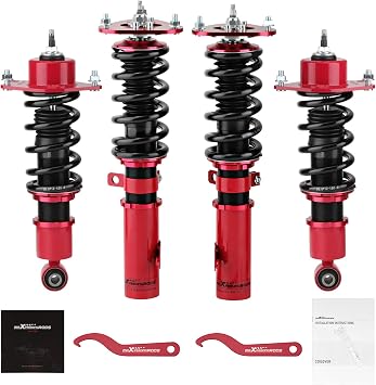 Coilover Adjustable for Toyota Celica 2000-2006, 24 Level Damper Adjustable Coilovers Suspension Kit, Coil Spring Shock Absorber Suspension Kit Strut Amortiguador Lowering Kit Red