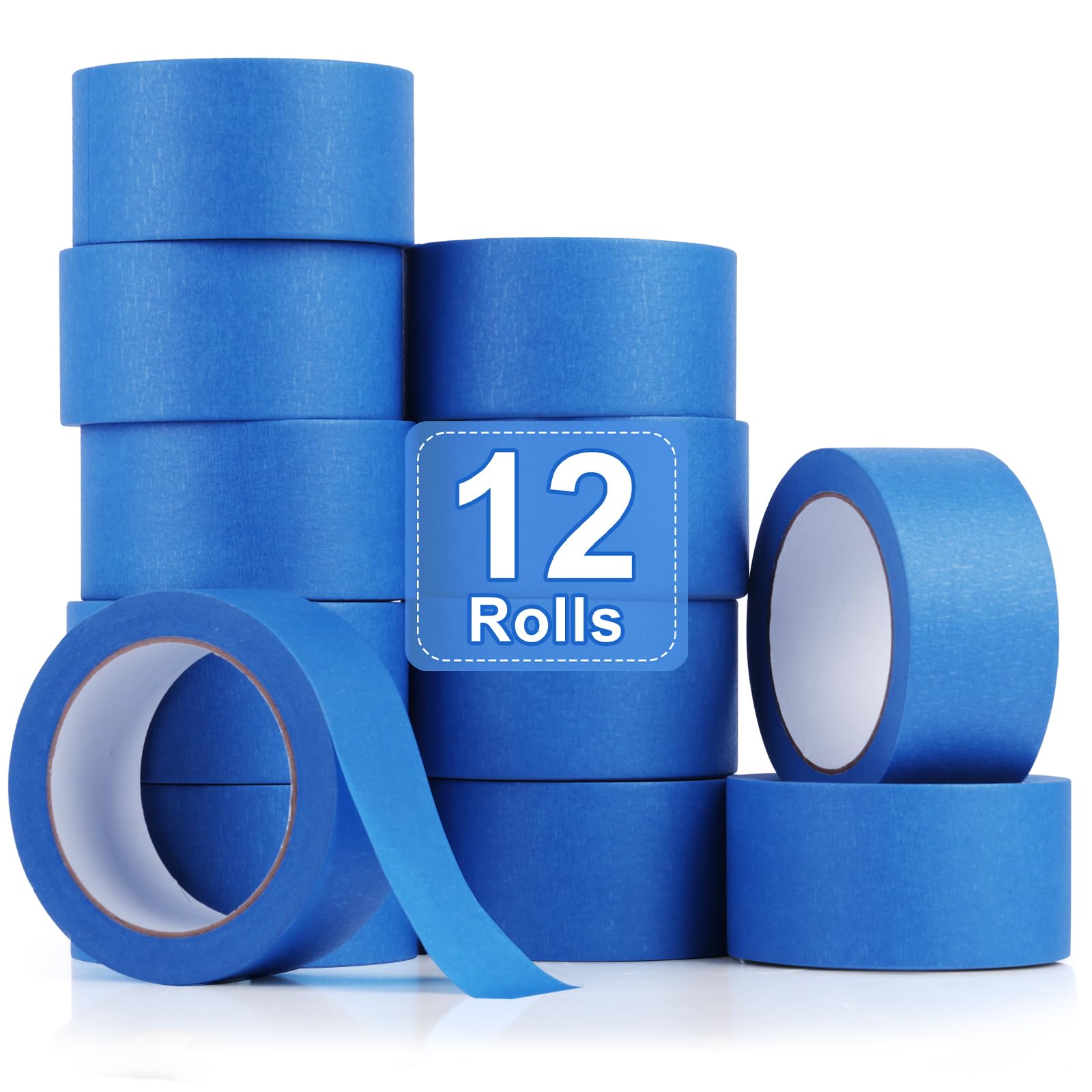 NEOACT 12 rotoli di nastro blu per pittori, 5,1 cm x 30,9 m, nastro coprente multi-superficie, nessun residuo, nastro per pittori per pittura murale, miglioramento della casa, imballaggio, artigianato
