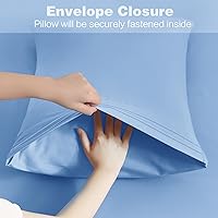Vista 5 de Horbaunal Paquete de 2 fundas de almohada de microfibra de tamaño estándar, color azul, con cierre de sobre, 1800 hilos, suaves y resistentes al