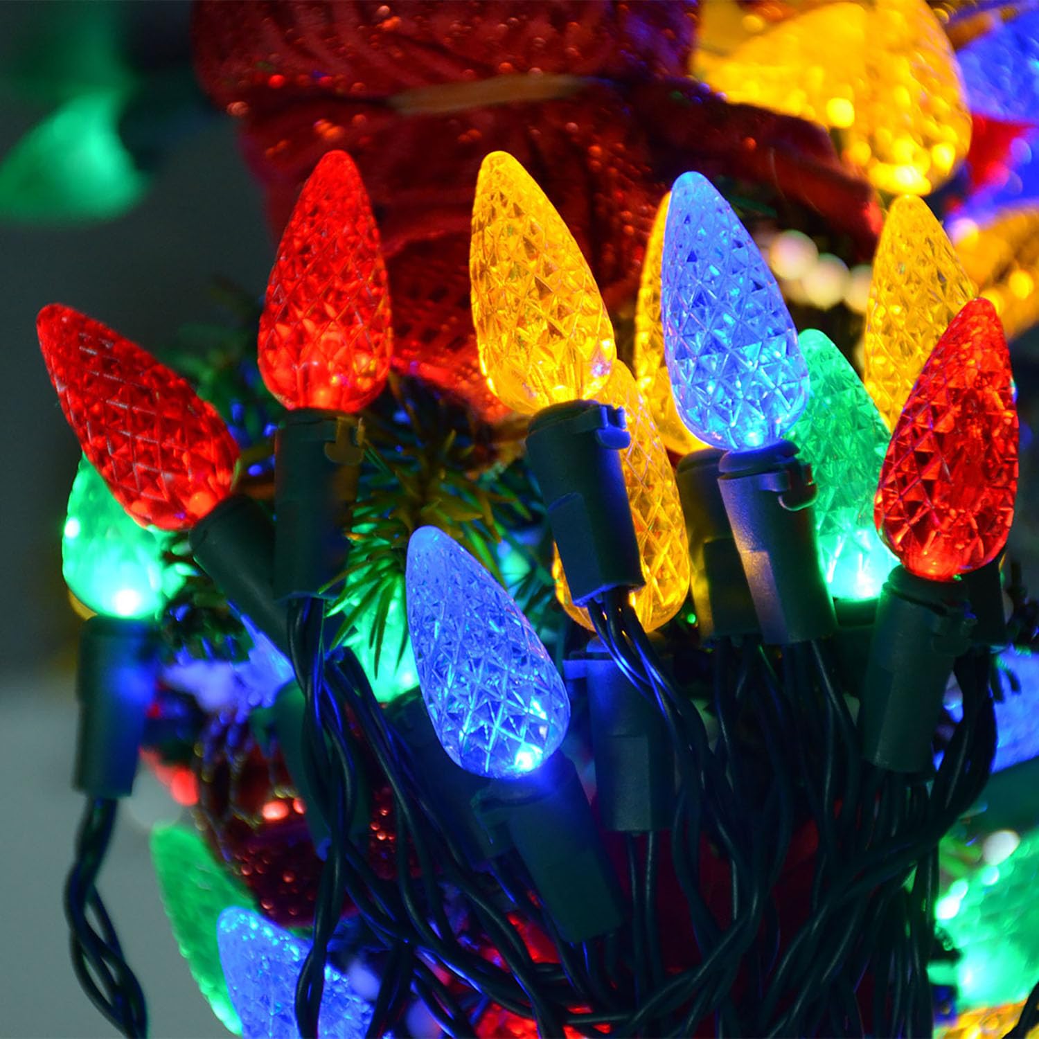 Mehrfarbige C6-Solar-Weihnachtslichter für den Außenbereich, wasserdicht, 50 LEDs, 6 Fuß, C6-LED-Weihnachtslichter, Erdbeere, farbige Weihnachtslichter für den Außenbereich, Weihnachtsdekoration