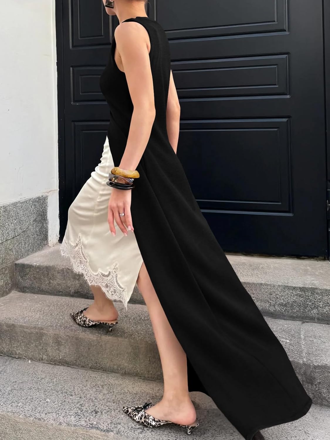 Saodimallsu Womens Long Cardigans Sleeveless V Neck Button Lightweight Knit Duster Vest Top Beach Cover Up