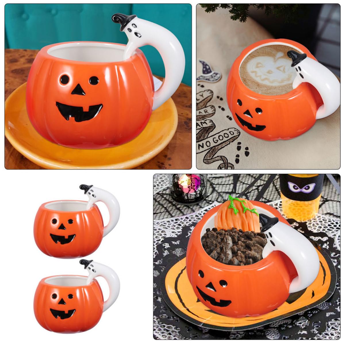 Healeved 2 Piezas Tazas como Café y Leche Creativas y Prácticas de Cerámica Forma de Calabaza para Bebidas en Fiestas Temáticas de Halloween