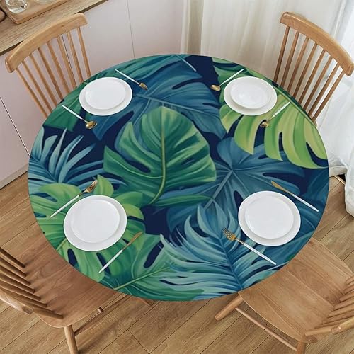 Vista 100 de Pardick Mantel redondo ajustable con diseño de flores de arte en acuarela con mantel elástico, mantel elástico redondo, impermeable, lavable, se