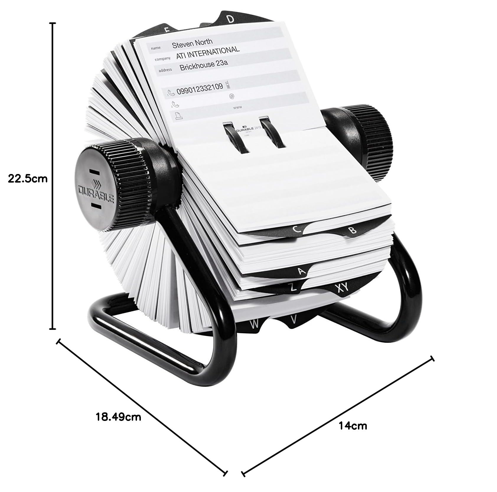 DURABLE - Fichier rotatif TELINDEX - Répertoire alphabétique - 500 cartes imprimés recto-verso - Touches A-Z -Format 104 x 72 mm - Noir - 1 pièce - 248201