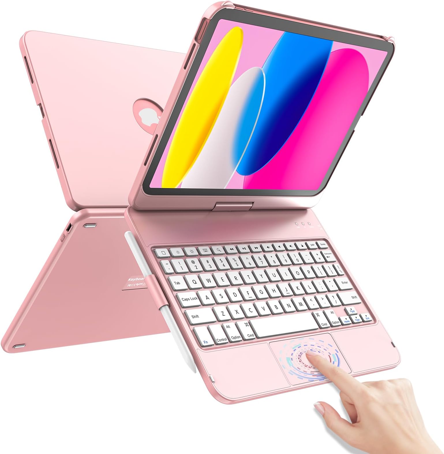 for iPad 10th Generation Case with Keyboard 10.9" 2022 & 11th (A16) 2025, Touch Trackpad Keyboard Case for 11/10th Generation-360° Rotate,Pencil Holder, Keyboard for iPad 10th Gen, Rose Gold